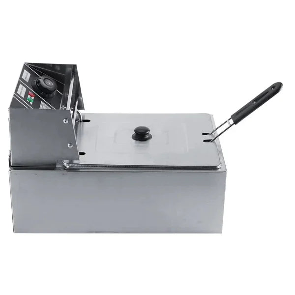 Friteuza Electrica Profesionala 6L, Inox, 2500W – Termostat Reglabil, Capac Antistropire, Usor de Curatat PromotiiZilnice