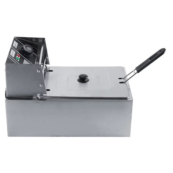 Friteuza Electrica Profesionala 6L, Inox, 2500W – Termostat Reglabil, Capac Antistropire, Usor de Curatat - PromotiiZilnice