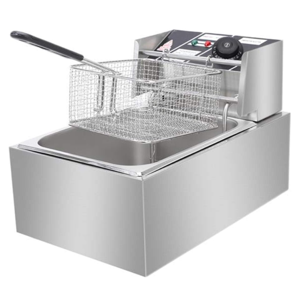 Friteuza Electrica Profesionala 6L, Inox, 2500W – Termostat Reglabil, Capac Antistropire, Usor de Curatat - PromotiiZilnice