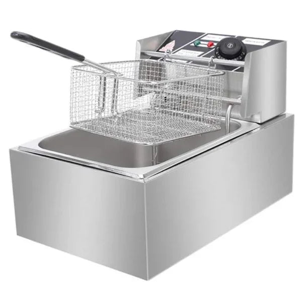 Friteuza Electrica Profesionala 6L, Inox, 2500W – Termostat Reglabil, Capac Antistropire, Usor de Curatat PromotiiZilnice