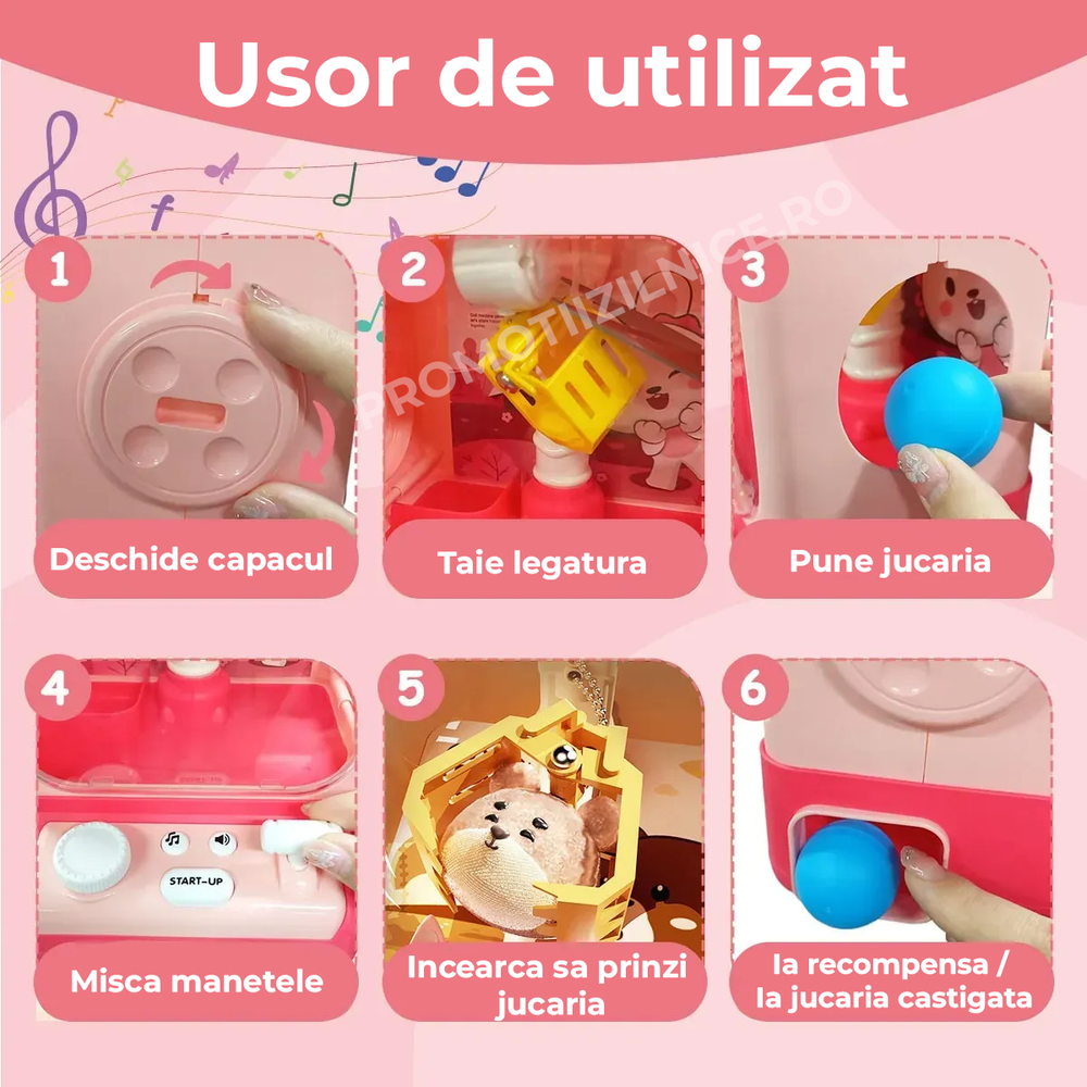 Mini Tonomat Arcade, Masina de prins Jucarii Roz, cu Muzica și Accesorii - PromotiiZilnice