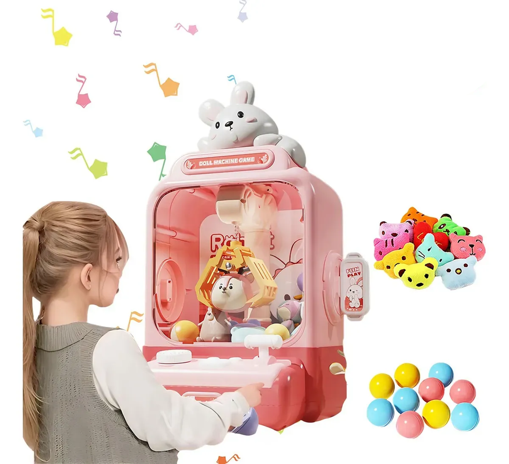 Mini Tonomat Arcade, Masina de prins Jucarii Roz, cu Muzica și Accesorii - PromotiiZilnice