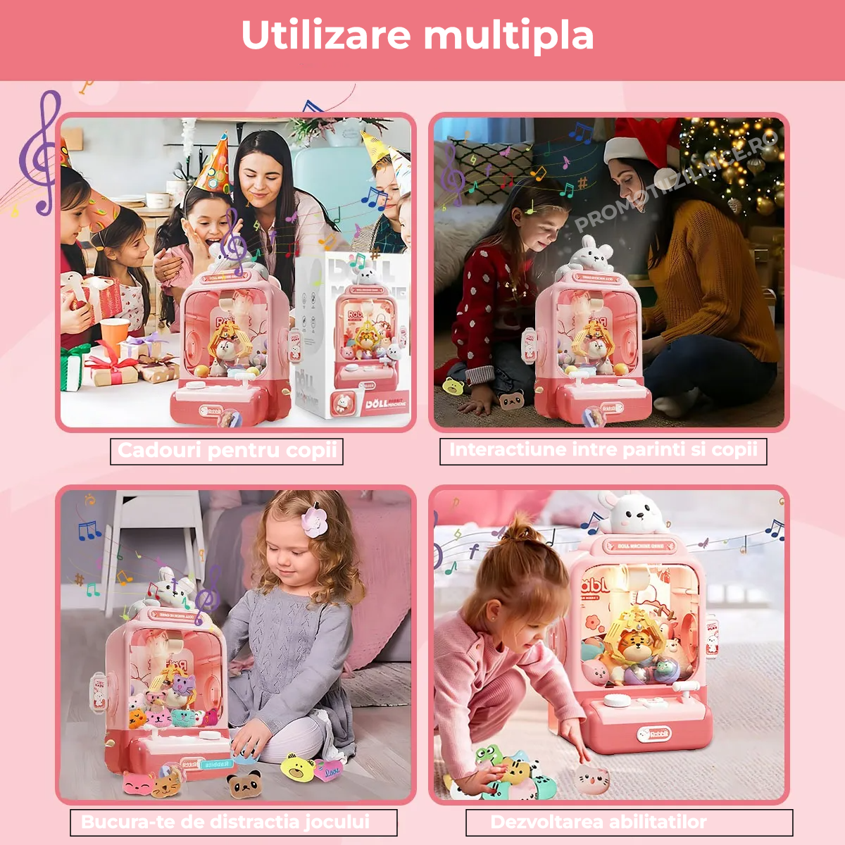 Mini Tonomat Arcade, Masina de prins Jucarii Roz, cu Muzica și Accesorii - PromotiiZilnice