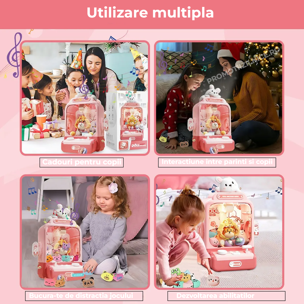 Mini Tonomat Arcade, Masina de prins Jucarii Roz, cu Muzica și Accesorii - PromotiiZilnice