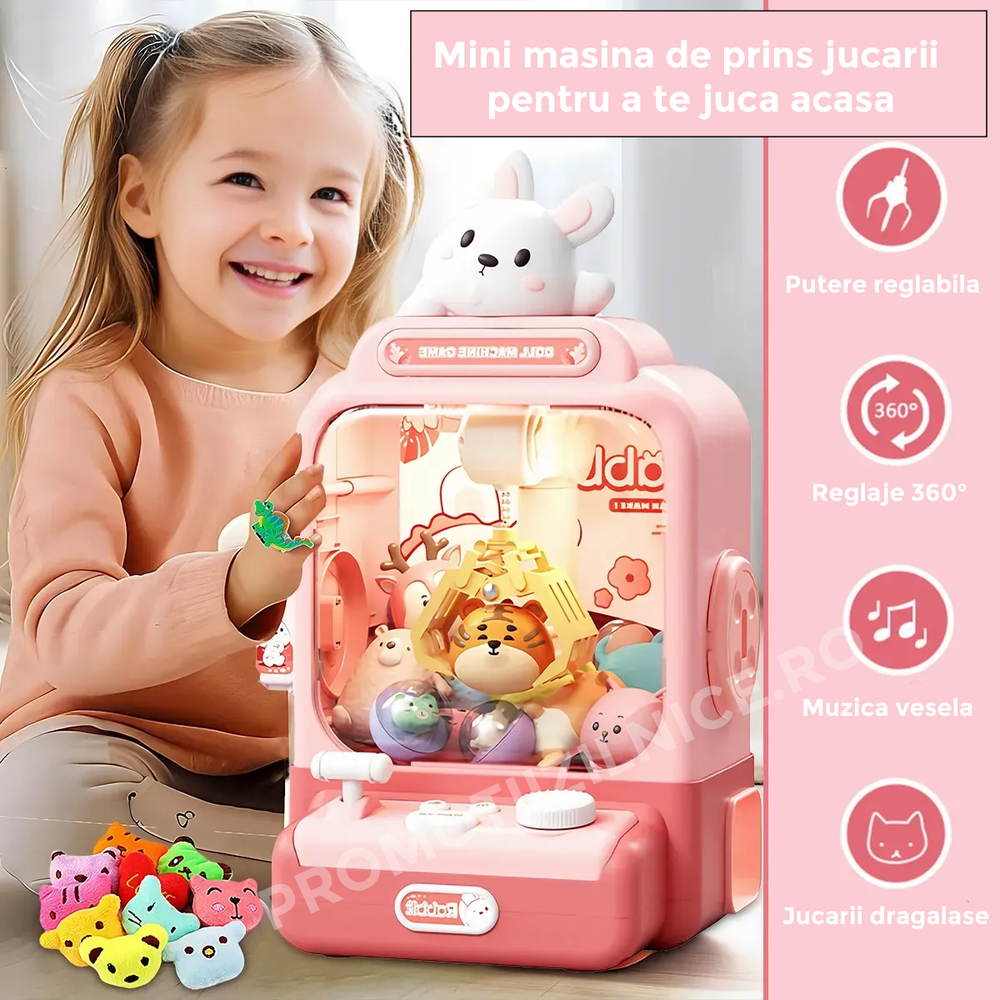 Mini Tonomat Arcade, Masina de prins Jucarii Roz, cu Muzica și Accesorii - PromotiiZilnice