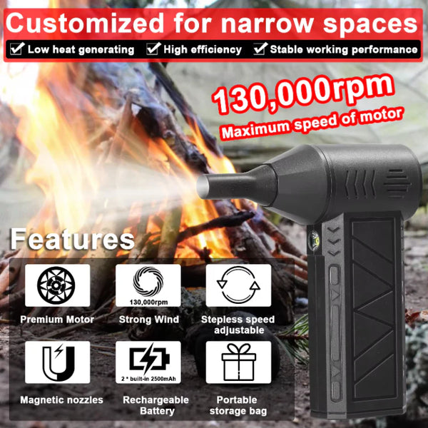 Suflanta aer portabila, indicator baterie, turbo fan, 130000 RPM, 4 trepte de putere, baterie 5000 mAh, negru cu 2 acumulatori - PromotiiZilnice